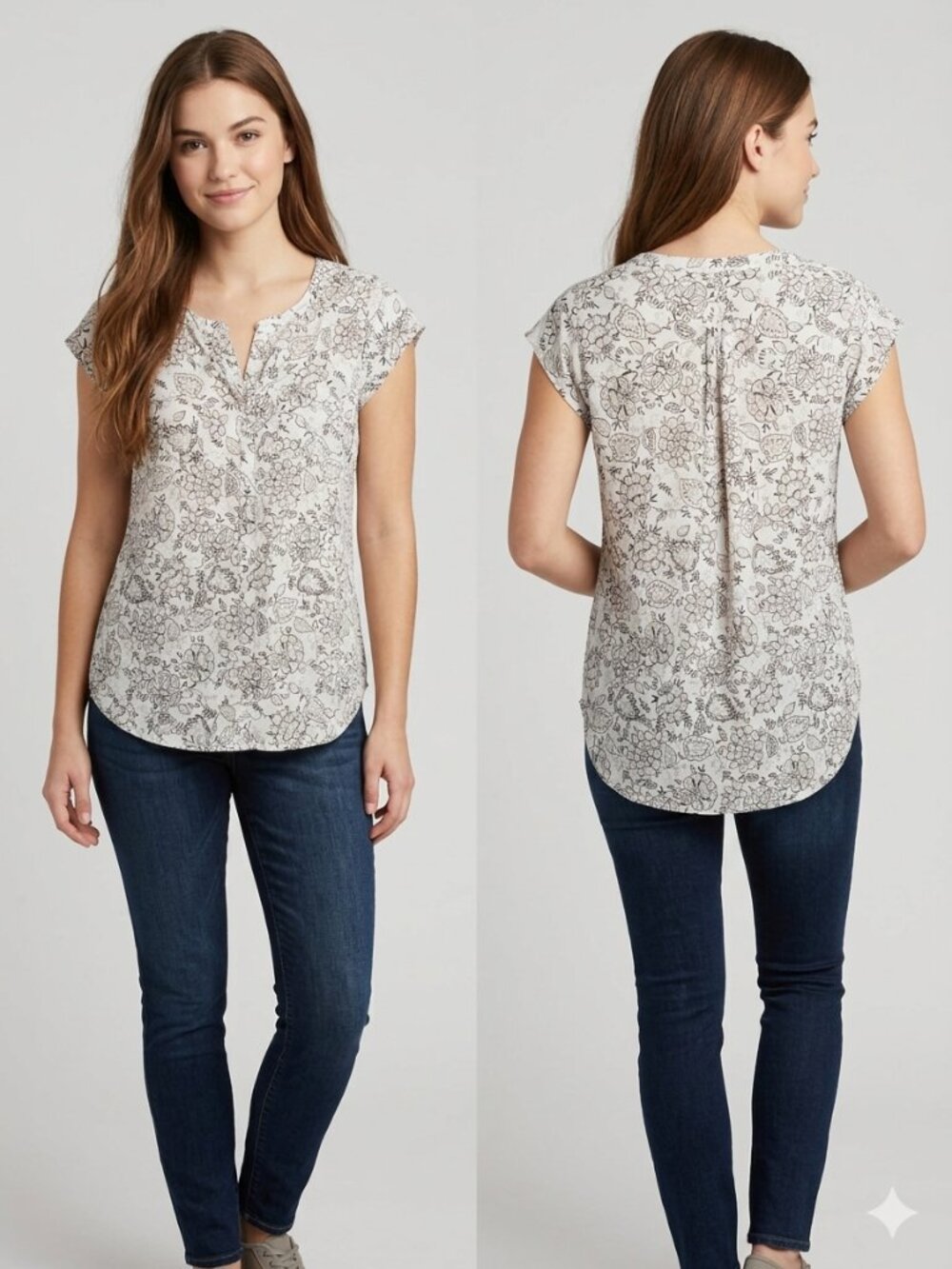 Liz Claiborne Floral V-Neck Blouse Size S Small Cap Sleeve pleated floral blouse